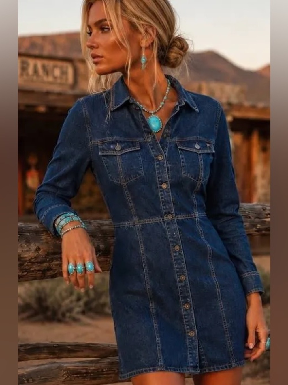 Frye Denim Shirt Dress Medium Long Sleeve Mini Shirtdress